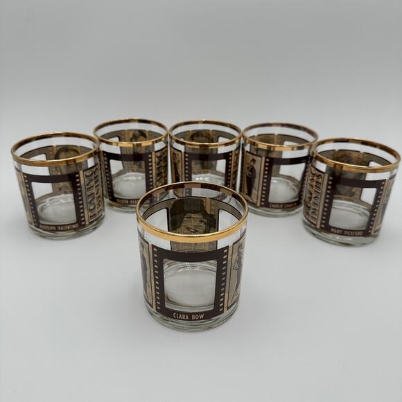 Vintage Roaring Twenties Movie Film Glasses Double Old Fashioned Set of 6 - Picture 7 of 9